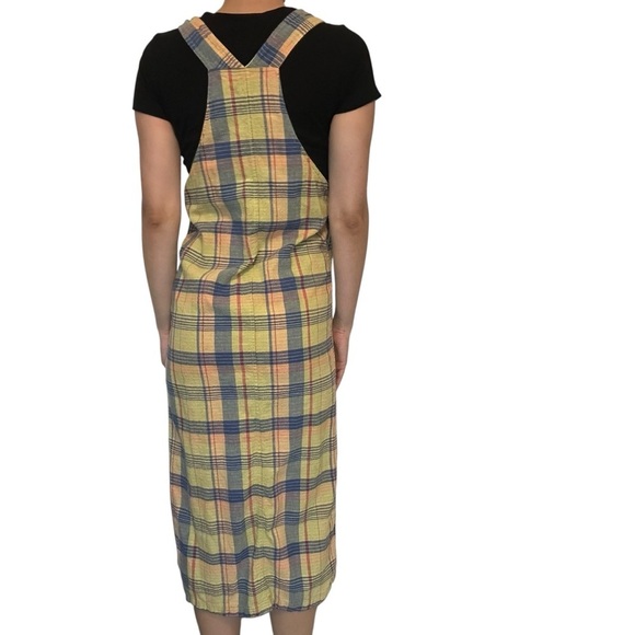 Vintage Overall Dress Plaid 1990s Casual Cotton Linen Summer Fun Size Medium - Picture 2 of 6